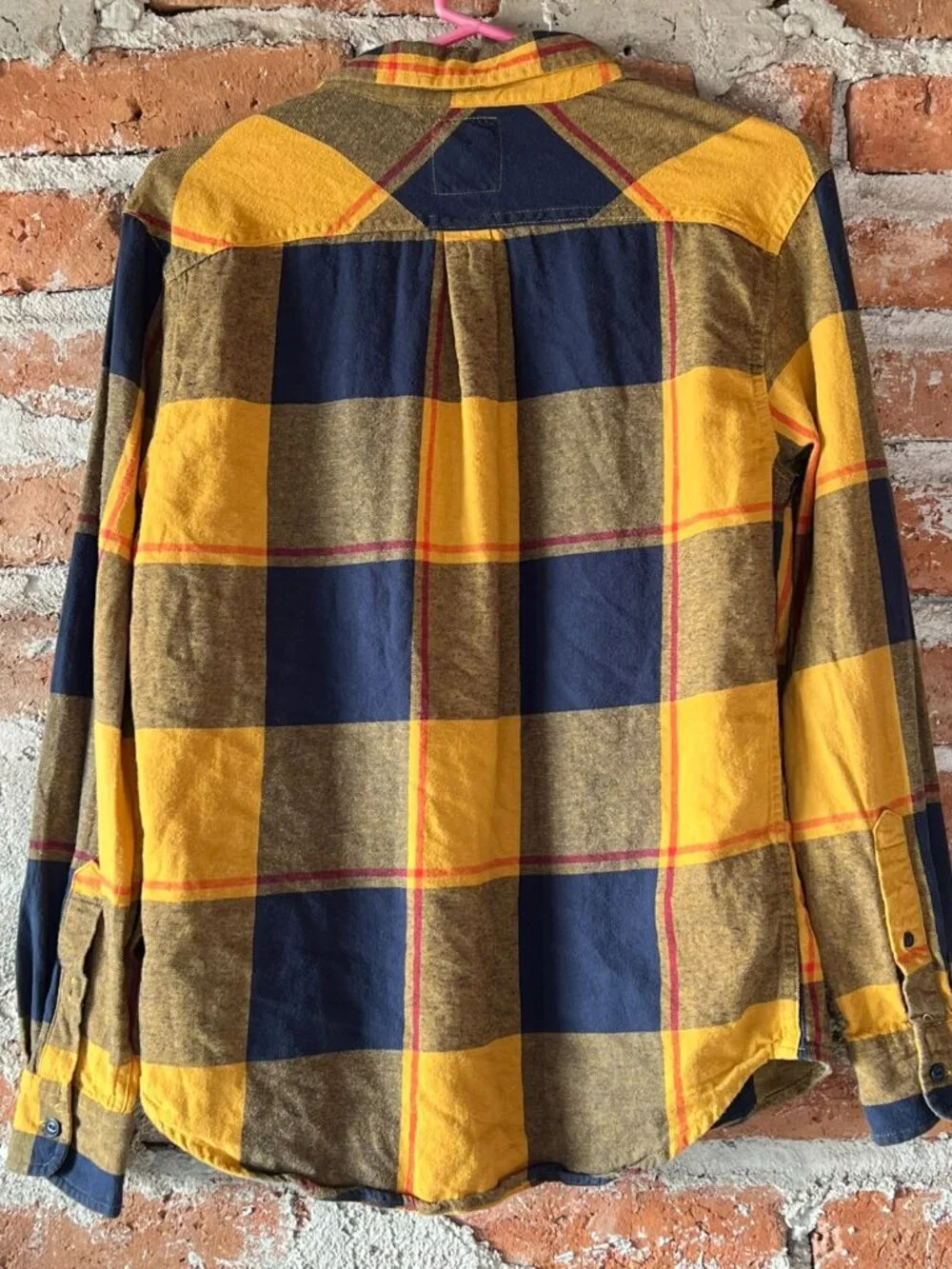 Levi's Yellow & Navy Blue Plaid Long Sleeve Flannel Button Down Shirt Small
